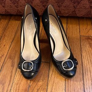 Coach Black Arista Buckle Stacked Heels,  size 6